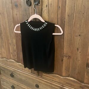 Elegant Black Sleeveless Top with Pearl Embellishments